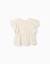 T-shirt en coton à manches volantées Beige clair+Vert foncé 1 - vertbaudet enfant 