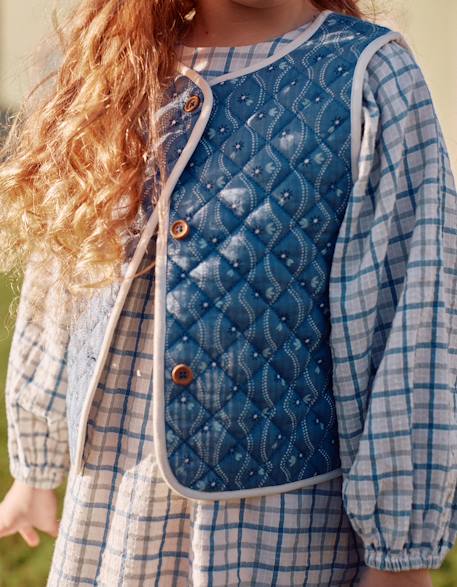 Gilet matelassé en coton à motif floral Bleu 2 - vertbaudet enfant 