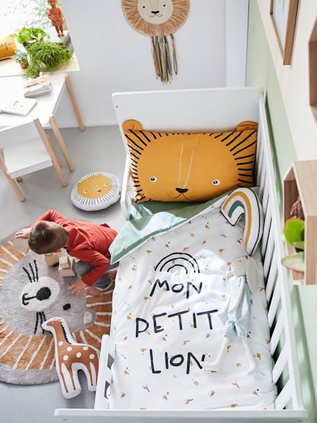 Housse de couette bébé MON PETIT LION ivoire imprimé / vert 2 - vertbaudet enfant 