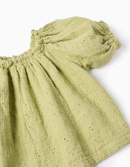 Blouse en coton avec broderie anglaise et manches ballon Vert clair 3 - vertbaudet enfant 