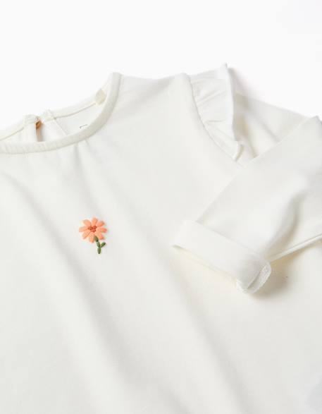 T-shirt en coton à manches longues et fleur en relief Blanc 3 - vertbaudet enfant 