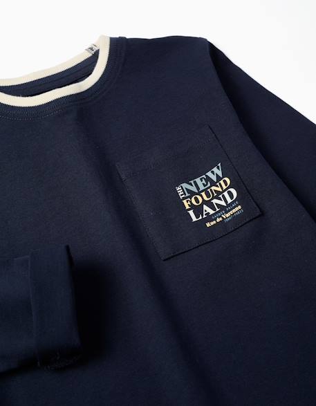 T-shirt en coton à manches longues et poche Bleu foncé 3 - vertbaudet enfant 