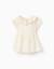 T-shirt en coton à col volanté Beige clair+Orange clair 1 - vertbaudet enfant 