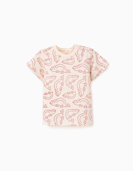 T-shirt en coton à motif caméléon Beige clair 1 - vertbaudet enfant 