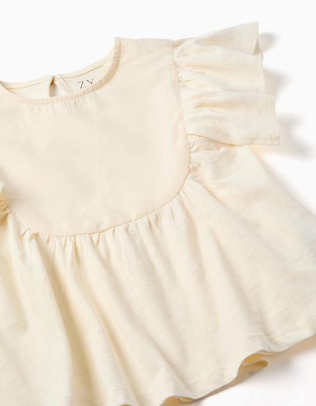 T-shirt en coton à manches volantées Beige clair+Vert foncé 3 - vertbaudet enfant 