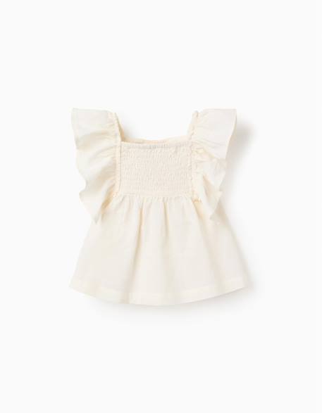 Blouse à manches volantées et broderie Beige 2 - vertbaudet enfant 