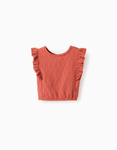 Blouse sans manches à broderie anglaise et volants Orange 1 - vertbaudet enfant 