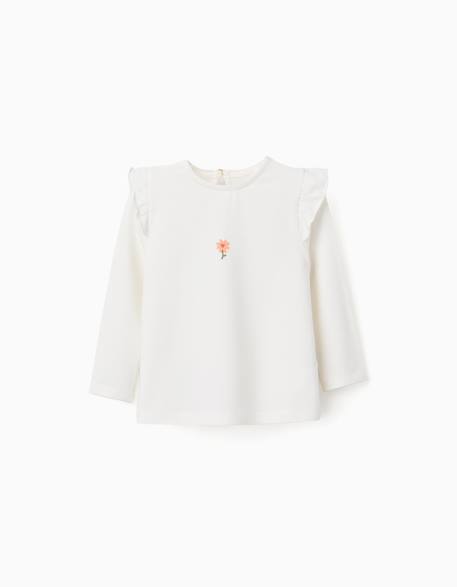 T-shirt en coton à manches longues et fleur en relief Blanc 1 - vertbaudet enfant 