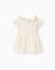 T-shirt en coton à col volanté Beige clair+Orange clair 2 - vertbaudet enfant 