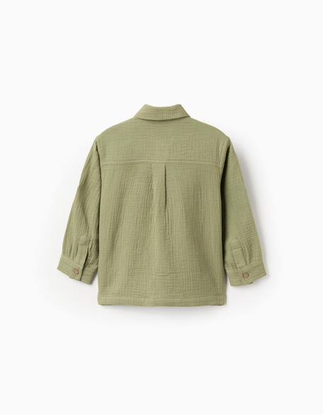Chemise en gaze de coton à manches longues Vert foncé 2 - vertbaudet enfant 