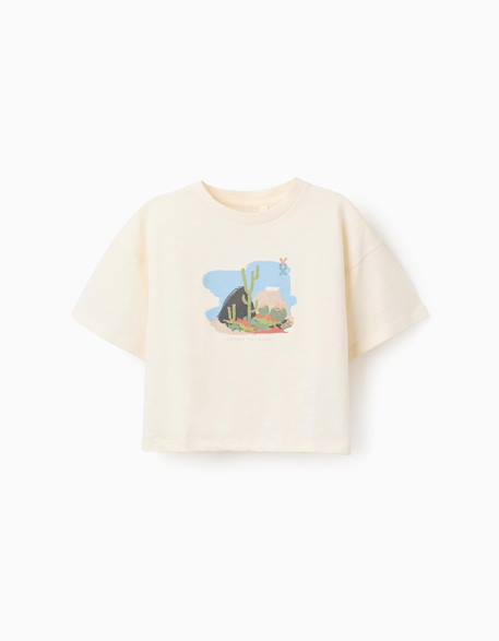 Fille-T-shirt en coton oversize à imprimé et volants