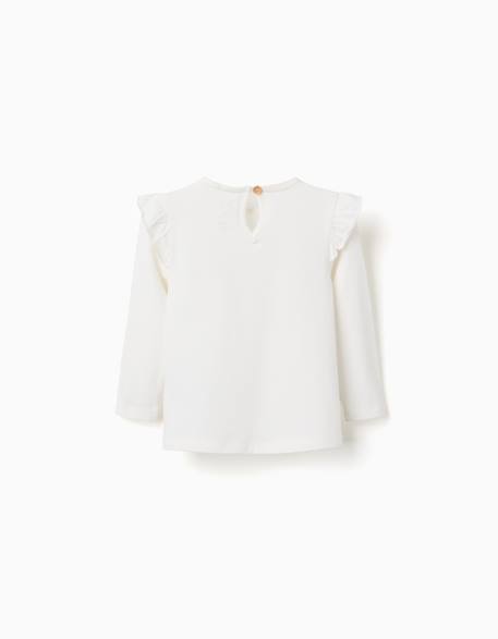 T-shirt en coton à manches longues et fleur en relief Blanc 2 - vertbaudet enfant 