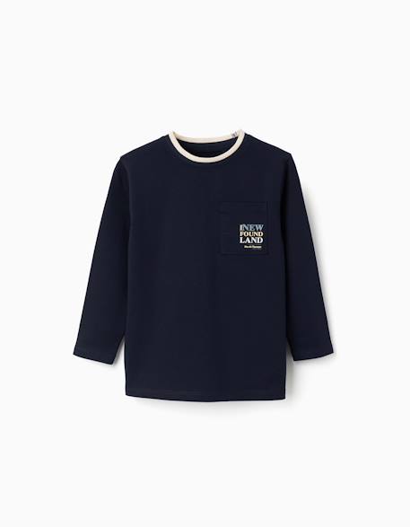 T-shirt en coton à manches longues et poche Bleu foncé 1 - vertbaudet enfant 