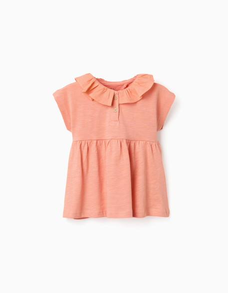 T-shirt en coton à col volanté Beige clair+Orange clair 4 - vertbaudet enfant 