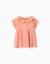 T-shirt en coton à col volanté Beige clair+Orange clair 4 - vertbaudet enfant 