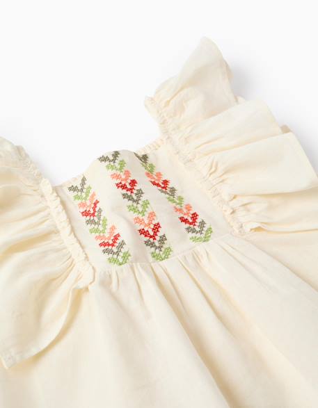 Blouse à manches volantées et broderie Beige 3 - vertbaudet enfant 