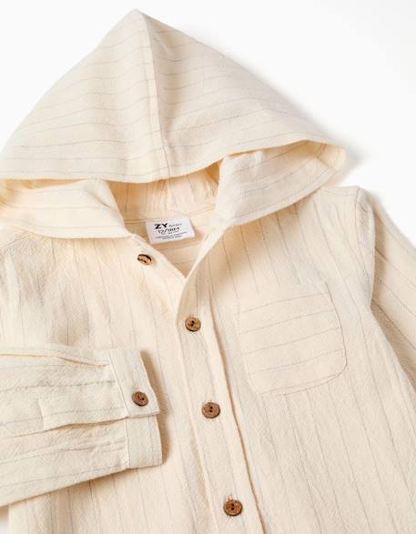 Chemise en lin à rayures et capuche Beige 3 - vertbaudet enfant 