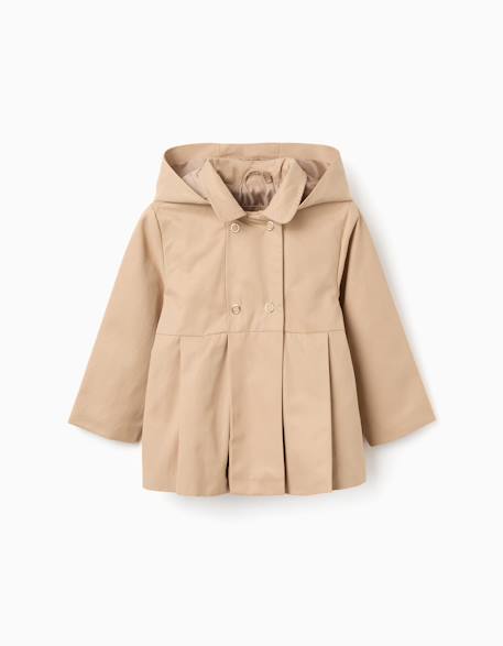 Parka à plis et capuche amovible Beige clair 1 - vertbaudet enfant 