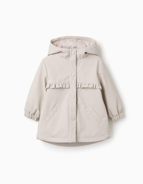 Parka rembourrée à capuche et volants Gris clair 1 - vertbaudet enfant 