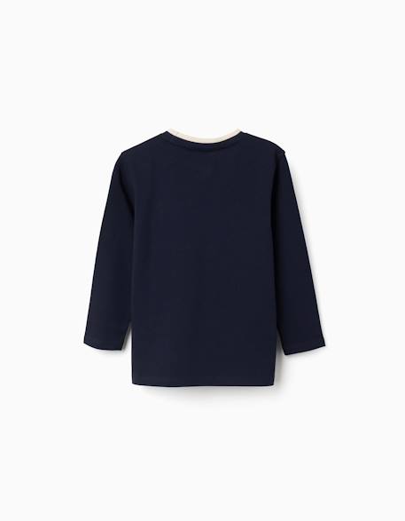 T-shirt en coton à manches longues et poche Bleu foncé 2 - vertbaudet enfant 