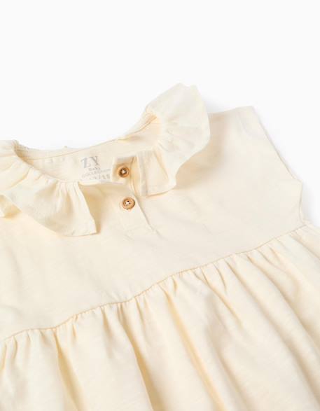 T-shirt en coton à col volanté Beige clair+Orange clair 3 - vertbaudet enfant 