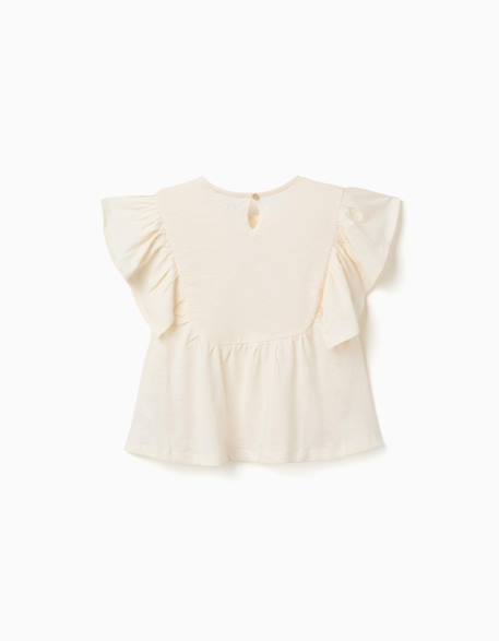 T-shirt en coton à manches volantées Beige clair+Vert foncé 2 - vertbaudet enfant 