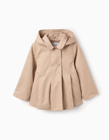Parka à plis et capuche amovible Beige clair 1 - vertbaudet enfant 