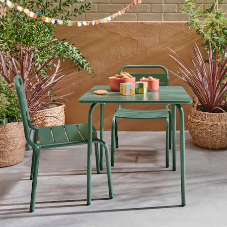 Salon de jardin enfant table et chaises métal anna - 2 places, 48x48cm Vert de gris 1 - vertbaudet enfant 