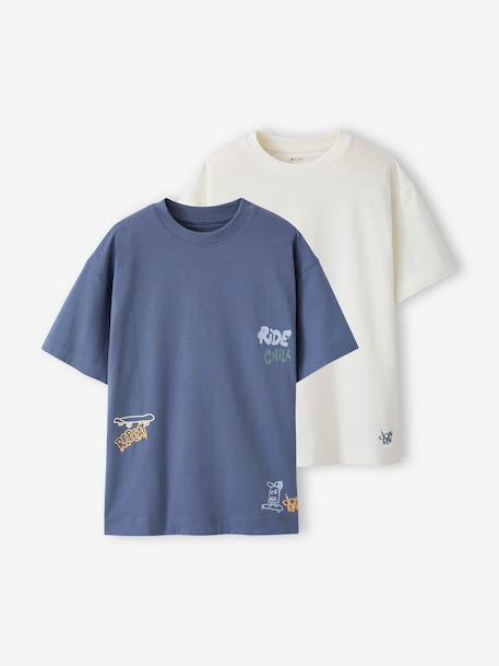 Lot 2 T-shirt manches courtes bleu grisé 1 - vertbaudet enfant 