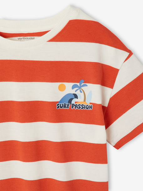 Tee-shirt garçon larges rayures motif poitrine orange+rayé vert 3 - vertbaudet enfant 