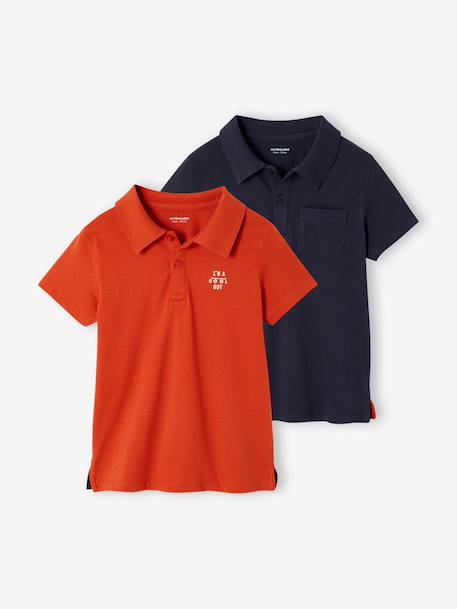 Lot de 2 polos garçon unis manches courtes corail+Lot marine + vert+Lot vert + blanc+orange 20 - vertbaudet enfant 