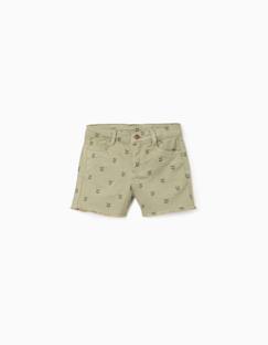 -Short en sergé à motif floral et ourlets effilochés