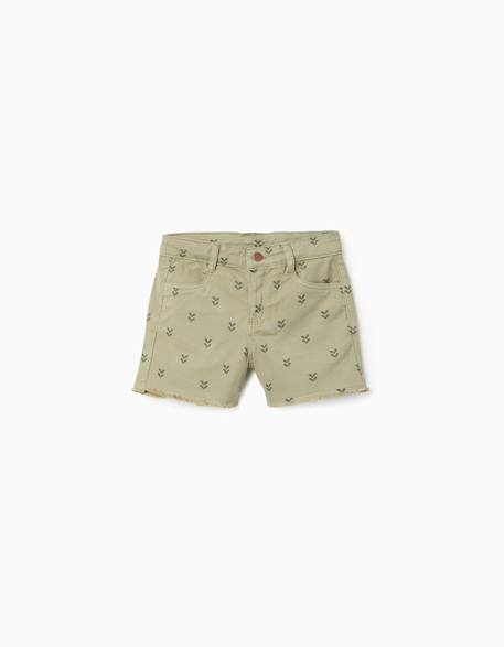 Short en sergé à motif floral et ourlets effilochés Vert foncé 1 - vertbaudet enfant 