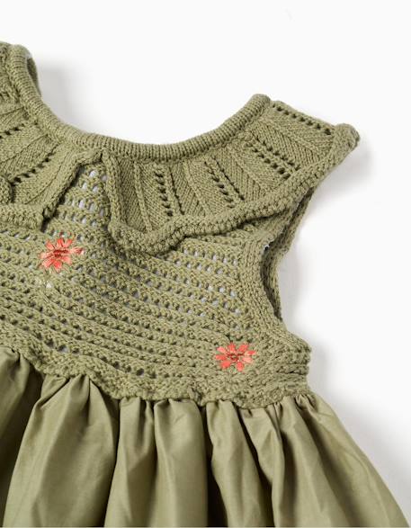 Robe bi-matière avec fleurs brodées Vert foncé 3 - vertbaudet enfant 
