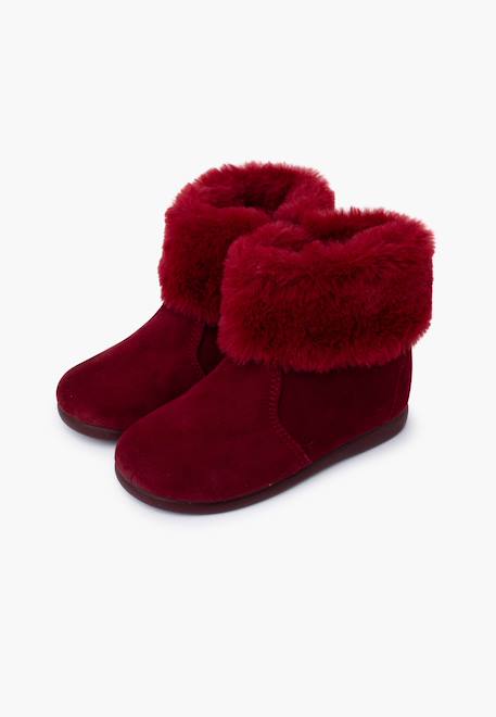 Bottes fille col fourrure semelle fine Bleu marine+Bordeaux+Camel 10 - vertbaudet enfant 