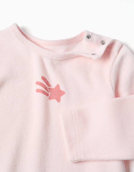 Grenouillère en velours à imprimé étoiles Rose clair 3 - vertbaudet enfant 