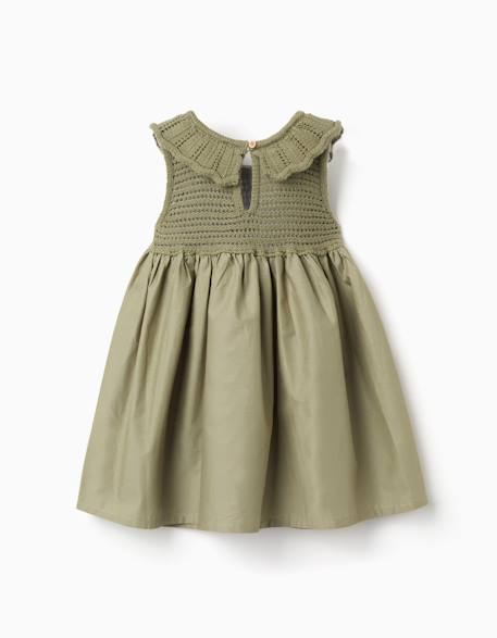 Robe bi-matière avec fleurs brodées Vert foncé 2 - vertbaudet enfant 