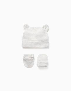 Bonnet + gants en coton à rayures  - vertbaudet enfant