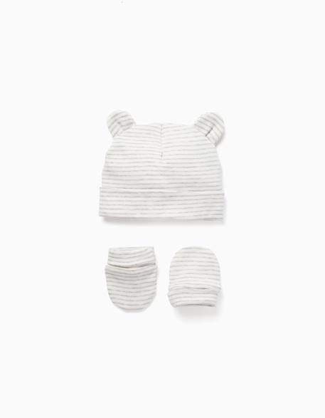 Bonnet + gants en coton à rayures Multicolore 1 - vertbaudet enfant 
