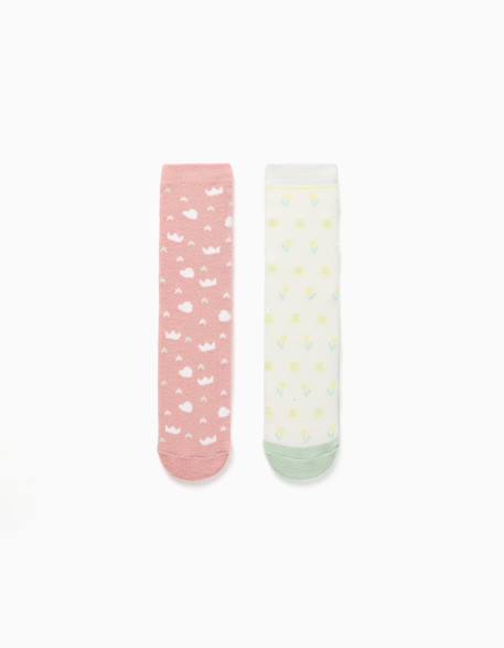 Fille-Sous-vêtement-2 paires de chaussettes antidérapantes à motif