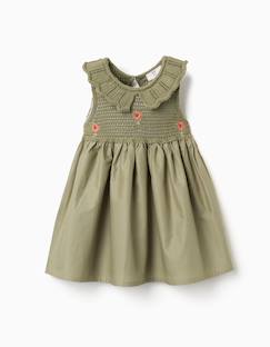 Bébé-Robe, jupe-Robe bi-matière avec fleurs brodées