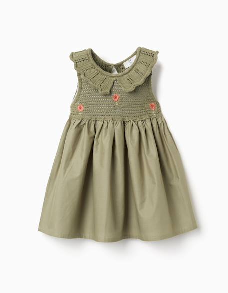 Bébé-Robe bi-matière avec fleurs brodées
