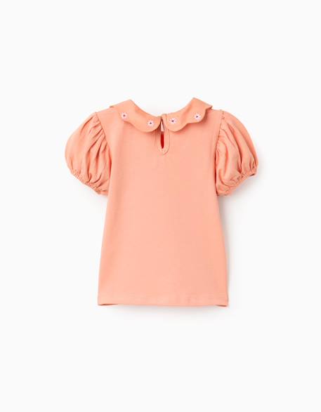 T-shirt en coton avec fleurs brodées Orange clair 2 - vertbaudet enfant 