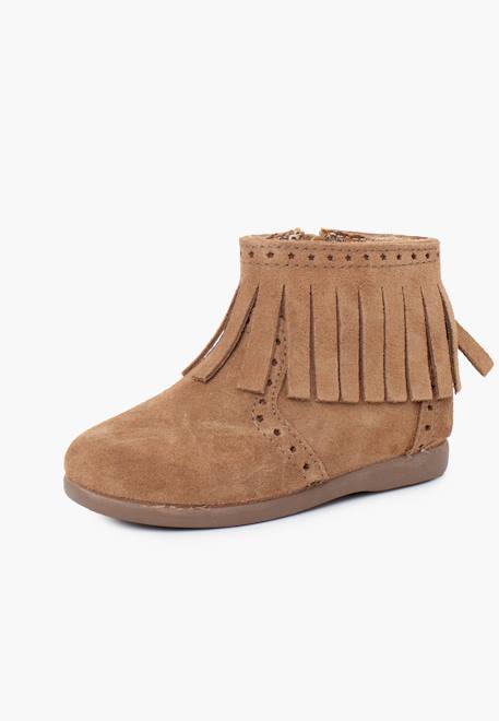Bottes fille franges broguing fermeture éclair Camel+Gris+Taupe 14 - vertbaudet enfant 