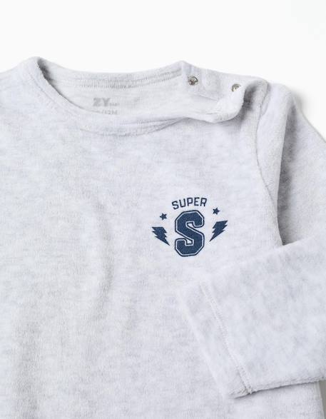 Grenouillère en velours avec imprimé super Gris clair 3 - vertbaudet enfant 