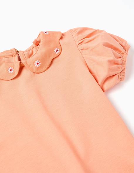 T-shirt en coton avec fleurs brodées Orange clair 3 - vertbaudet enfant 