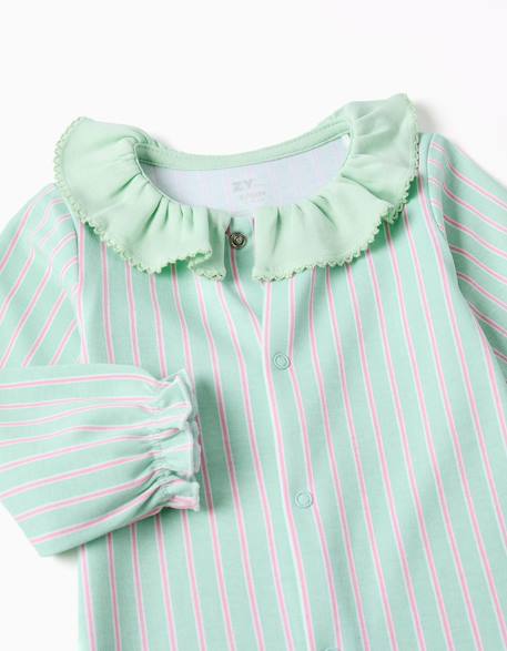 Grenouillère en coton rayée Vert clair 3 - vertbaudet enfant 