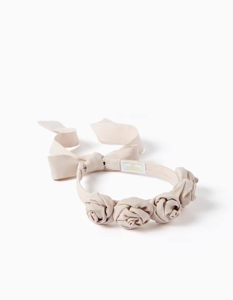 Serre-tête avec fleurs et brides Beige 2 - vertbaudet enfant 
