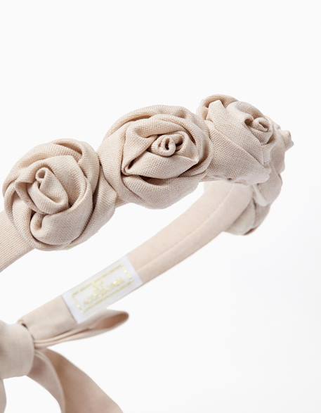 Serre-tête avec fleurs et brides Beige 3 - vertbaudet enfant 