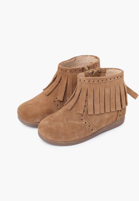 Bottes fille franges broguing fermeture éclair Camel+Gris+Taupe 16 - vertbaudet enfant 
